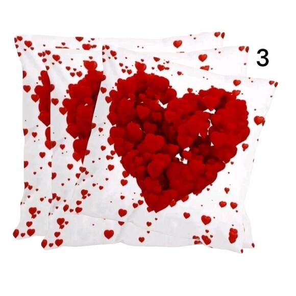 Red Valentine's Heart Print Cushion Cover Without Filler Pillowcase Set Of 3 - Picture 2 of 9